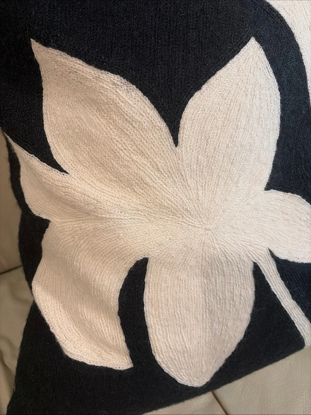 hand embroidered pillow Art Judy Ross Throw Floral Luxury Neutral Wool